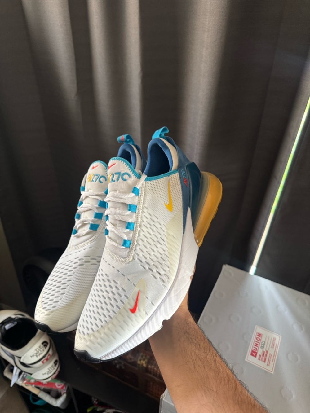 Nike White Teal Blue Yellow Air Max Sneakers